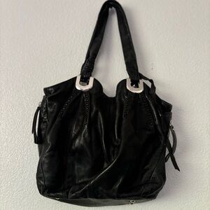 B. Makowsky Black Leather Shoulder Bag with Hobo Silhouette